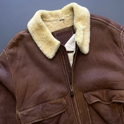 Emporio Armani Brown 80s Shearling Leather Jacket | X-Large, Brown