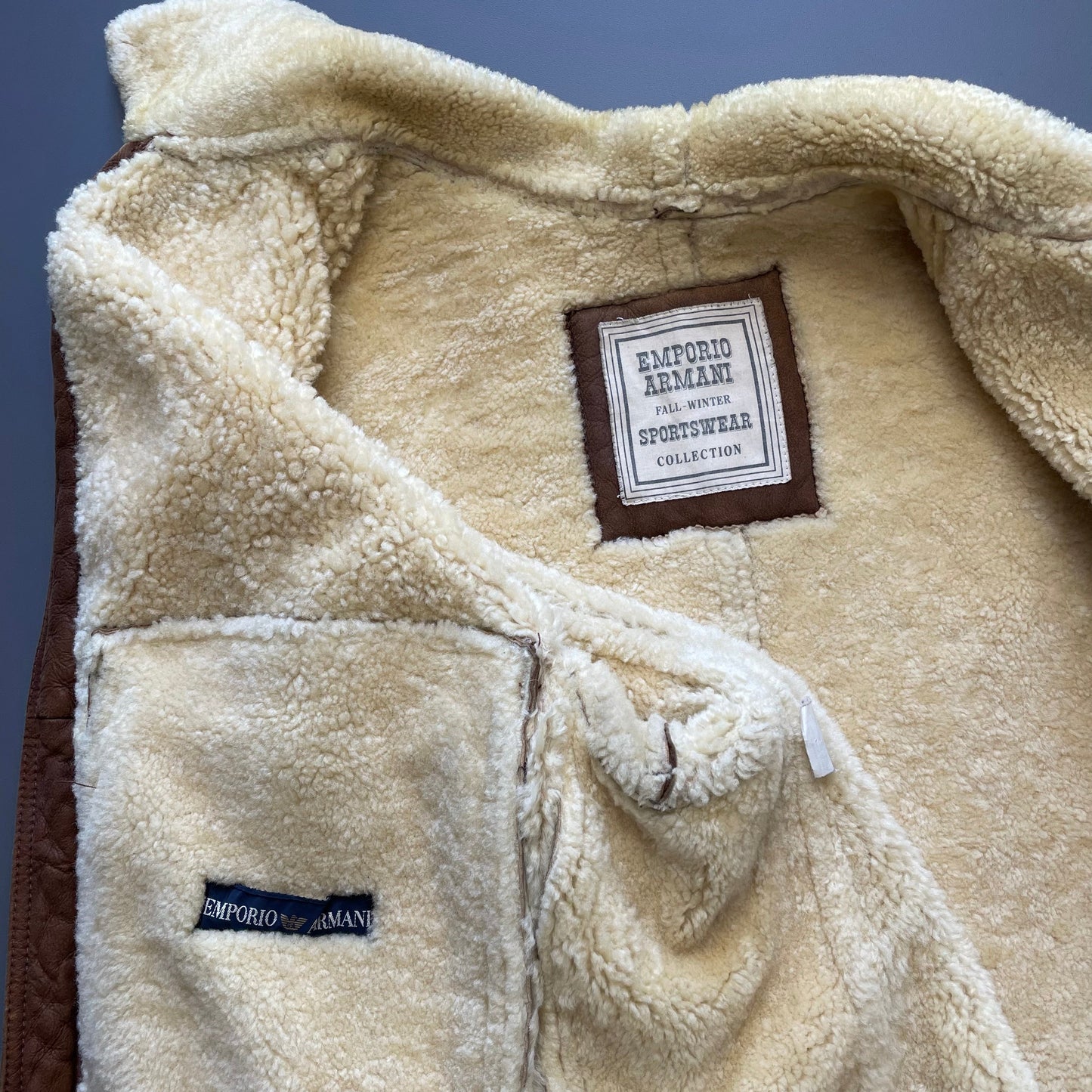 Emporio Armani Brown 80s Shearling Leather Jacket | X-Large, Brown