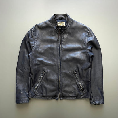 Armani Jeans Navy 90s Technical Leather Biker Jacket | Medium, Navy