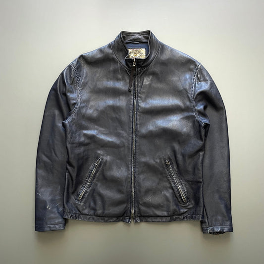 Armani Jeans Navy 90s Technical Leather Biker Jacket | Medium, Navy