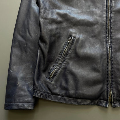 Armani Jeans Navy 90s Technical Leather Biker Jacket | Medium, Navy