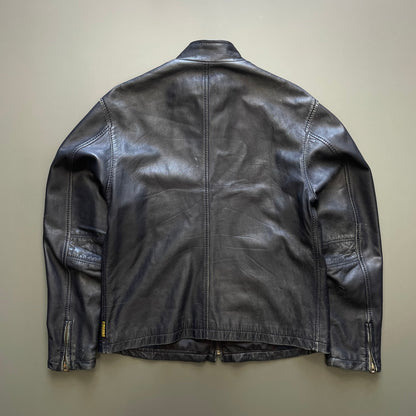 Armani Jeans Navy 90s Technical Leather Biker Jacket | Medium, Navy