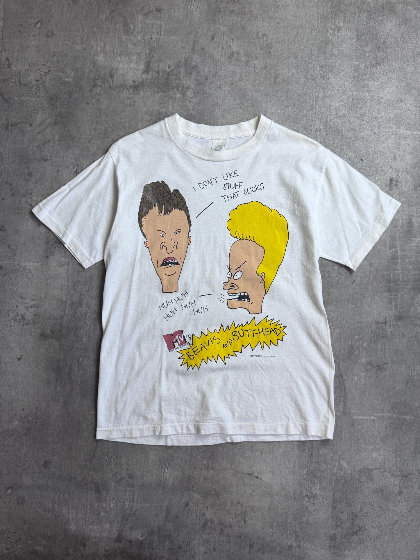 1993 Beavis and Butt-Head MTV Single Stitch White Graphic Tee