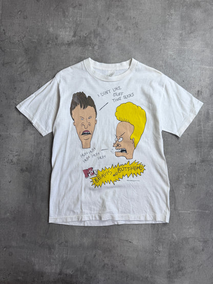 1993 Beavis and Butt-Head MTV Single Stitch White Graphic Tee