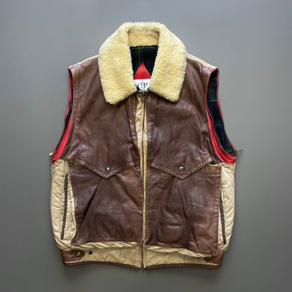 C.P. Company Brown 80s Dutch Police Shearling Leather Gilet | X-Large, Brown