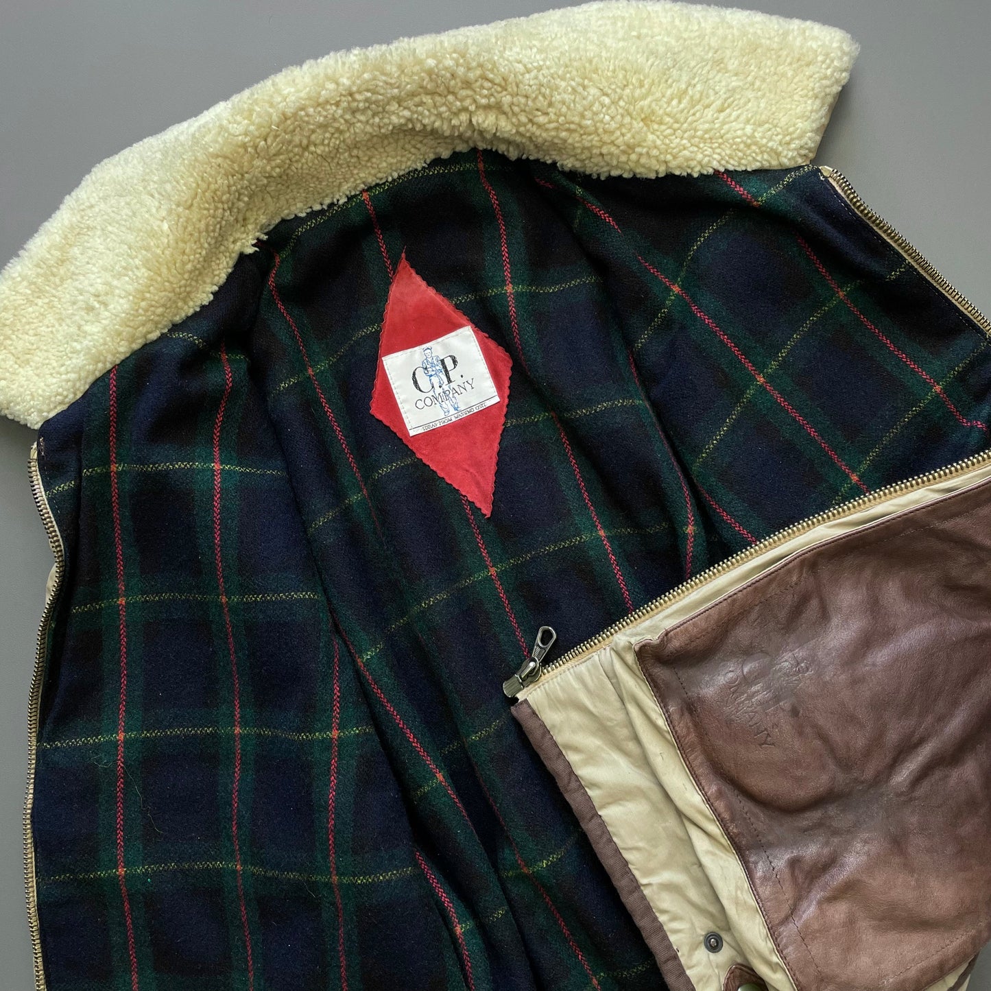 C.P. Company Brown 80s Dutch Police Shearling Leather Gilet | X-Large, Brown