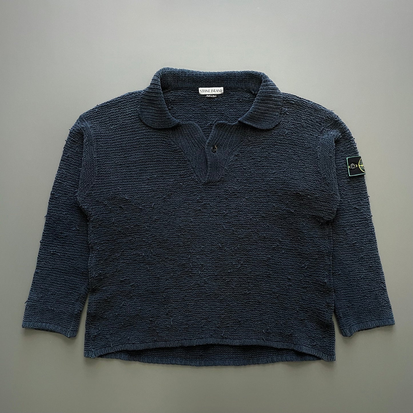Stone Island Navy SS97 Collared Chenille Knit Jumper | Large, Navy