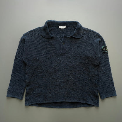 Stone Island Navy SS97 Collared Chenille Knit Jumper | Large, Navy