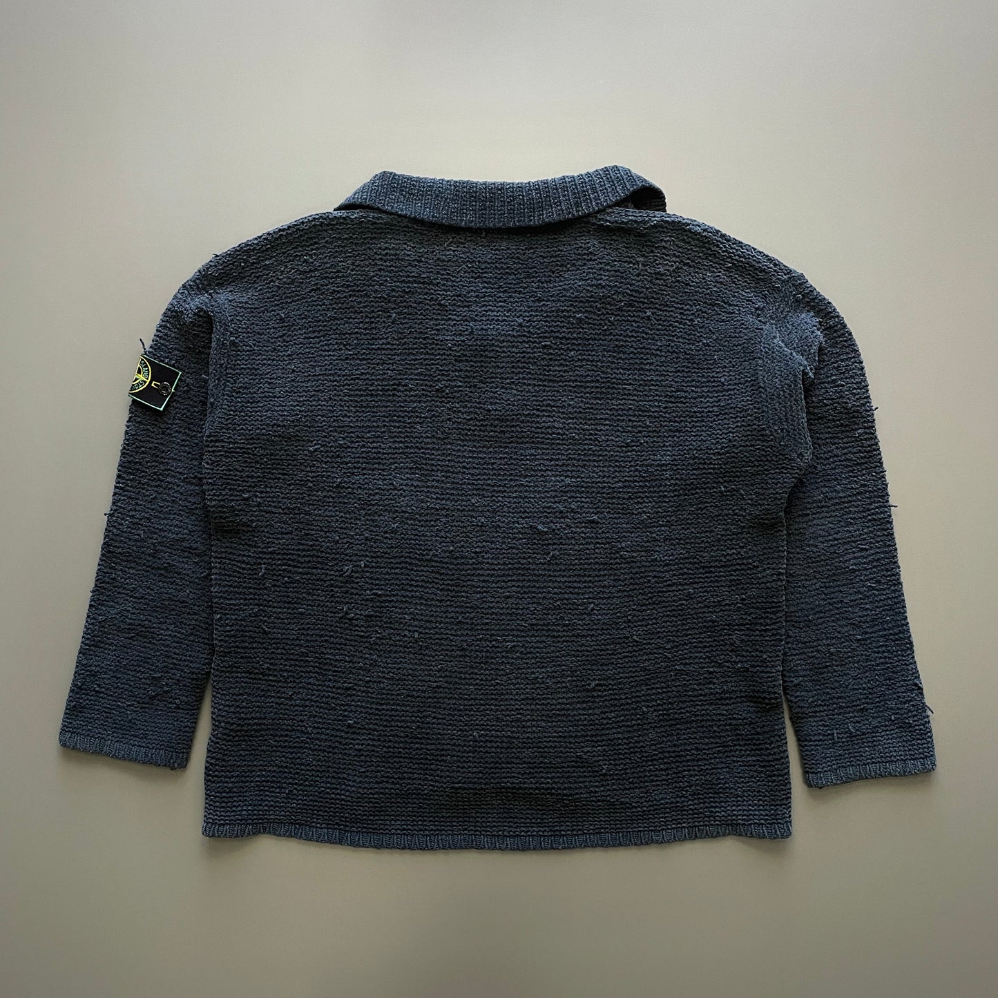 Stone Island Navy SS97 Collared Chenille Knit Jumper | Large, Navy