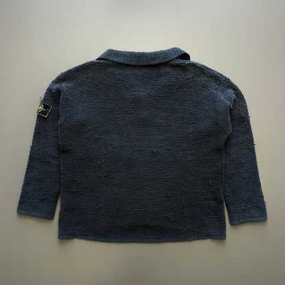 Stone Island Navy SS97 Collared Chenille Knit Jumper | Large, Navy