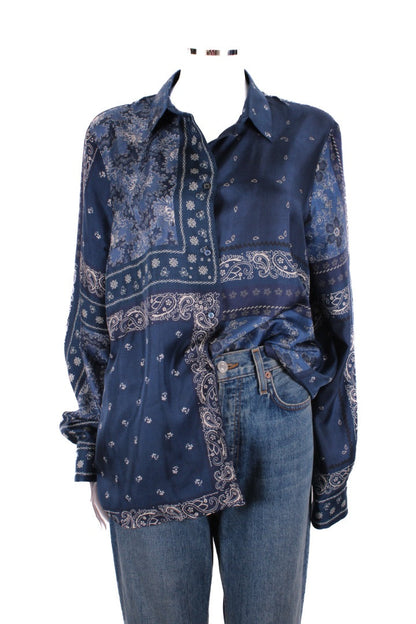 Weekend MaxMara L/S Paisley Print Shirt Navy/ White 16 | O/S, Navy