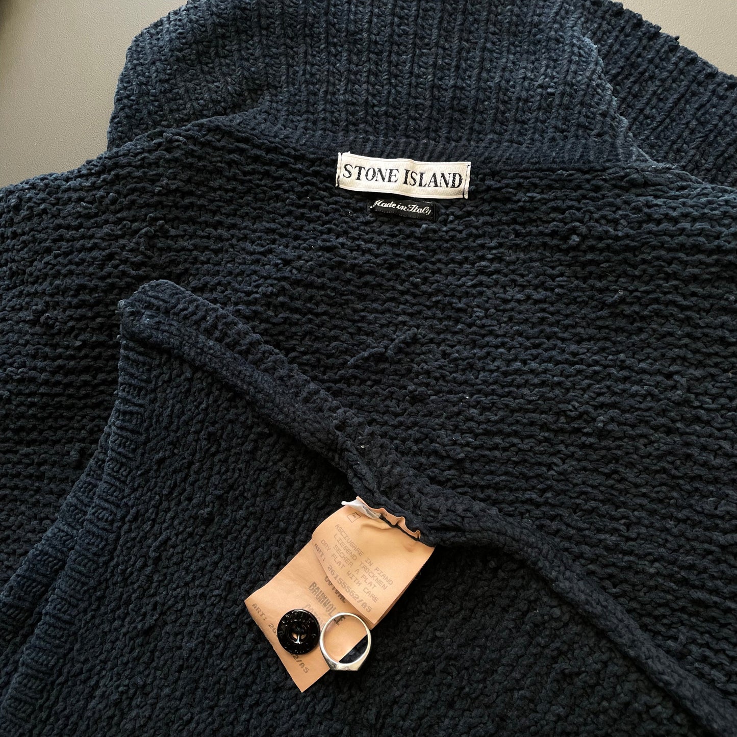 Stone Island Navy SS97 Collared Chenille Knit Jumper | Large, Navy