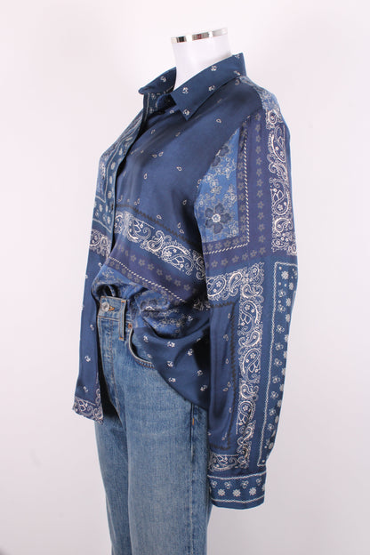 Weekend MaxMara L/S Paisley Print Shirt Navy/ White 16 | O/S, Navy
