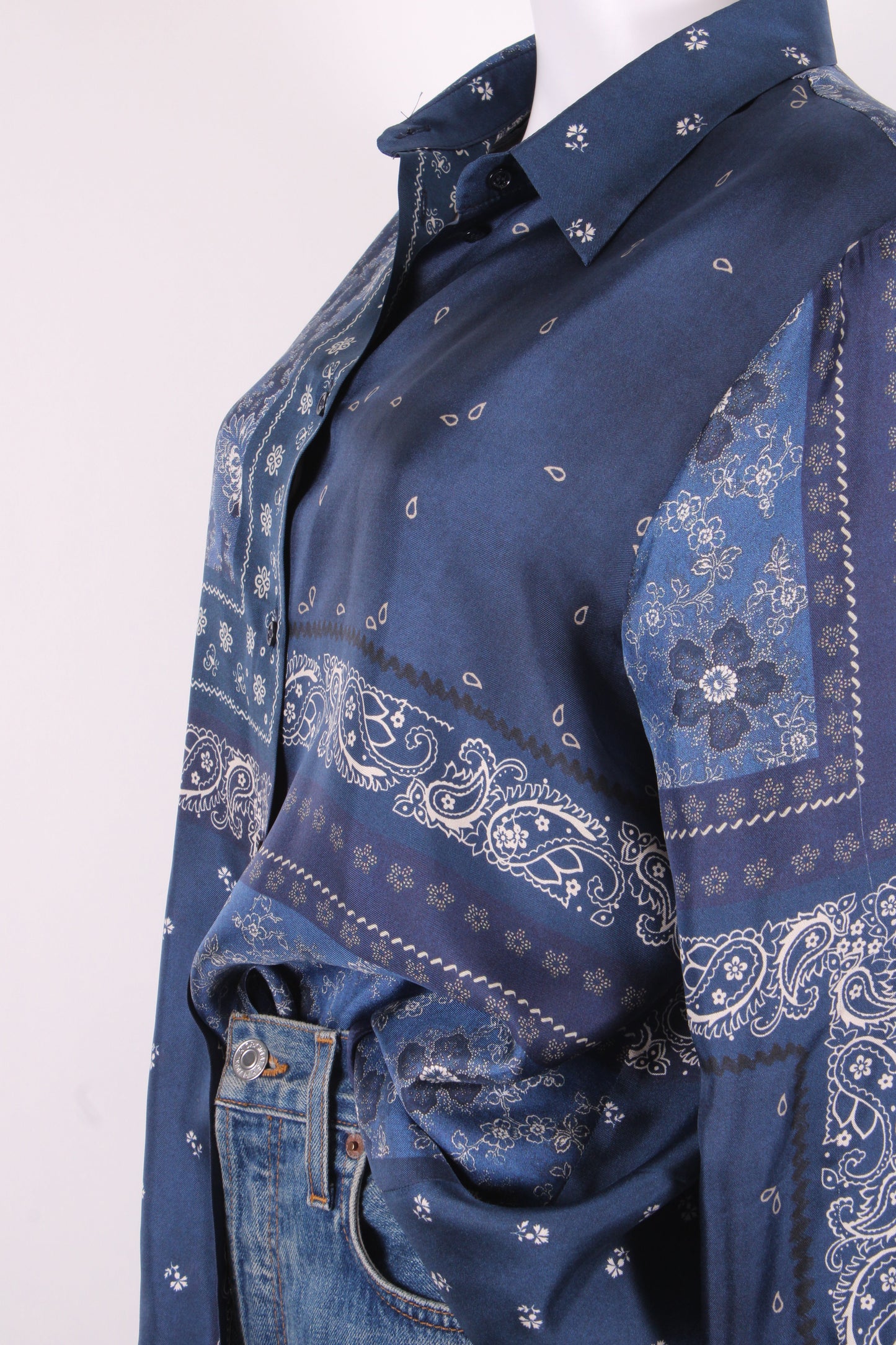 Weekend MaxMara L/S Paisley Print Shirt Navy/ White 16 | O/S, Navy