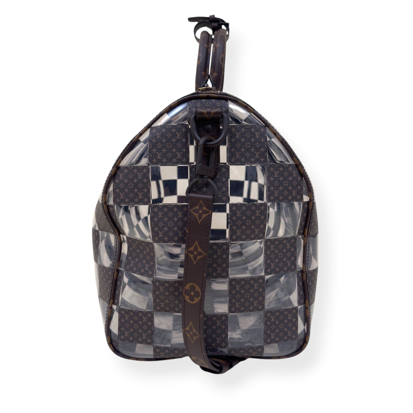 LOUIS VUITTON KEEPALL BANDOULIERE MONOGRAM CHESS DUFFLE BAG BROWN / CLEAR 50 | O/S, Brown