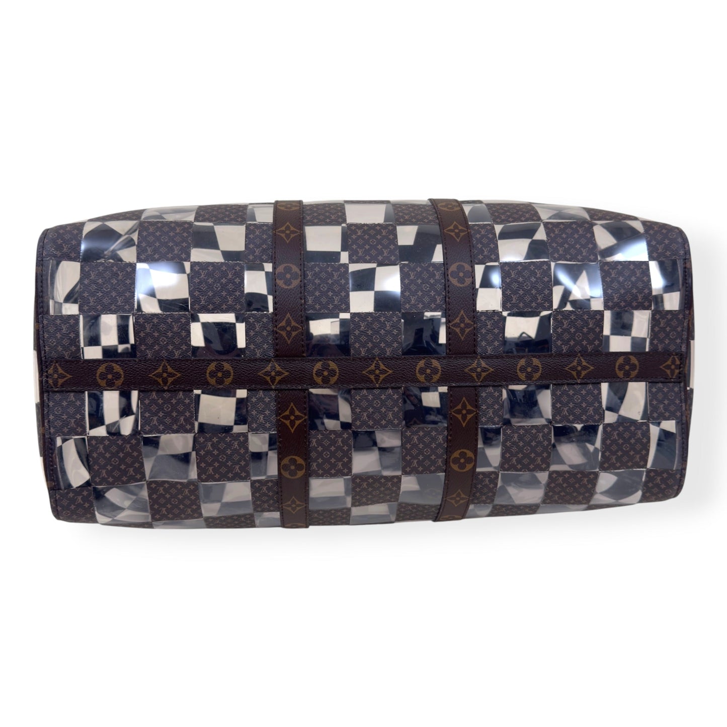 LOUIS VUITTON KEEPALL BANDOULIERE MONOGRAM CHESS DUFFLE BAG BROWN / CLEAR 50 | O/S, Brown