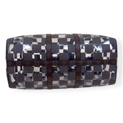 LOUIS VUITTON KEEPALL BANDOULIERE MONOGRAM CHESS DUFFLE BAG BROWN / CLEAR 50 | O/S, Brown