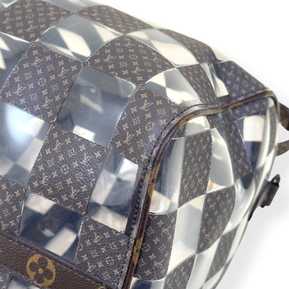 LOUIS VUITTON KEEPALL BANDOULIERE MONOGRAM CHESS DUFFLE BAG BROWN / CLEAR 50 | O/S, Brown