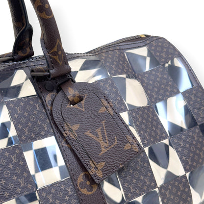 LOUIS VUITTON KEEPALL BANDOULIERE MONOGRAM CHESS DUFFLE BAG BROWN / CLEAR 50 | O/S, Brown