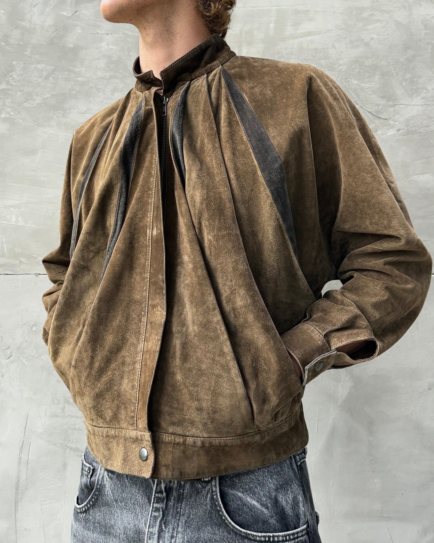 1990'S PLEATED SUEDE LEATHER JACKET - S/M