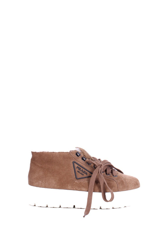 Prada Suede/ Shearling Lace-up Boots Tan 40 | O/S, Tan