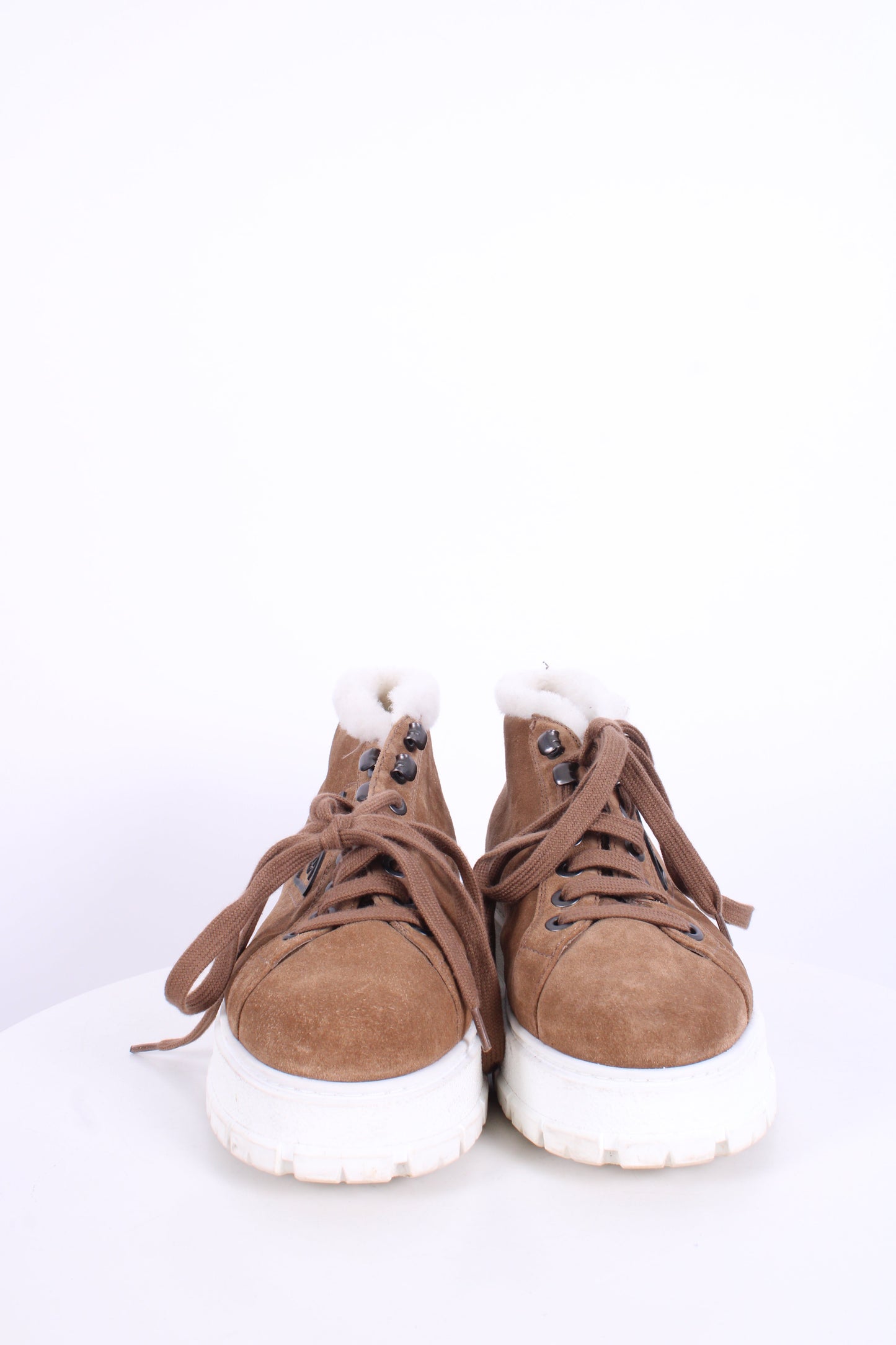 Prada Suede/ Shearling Lace-up Boots Tan 40 | O/S, Tan