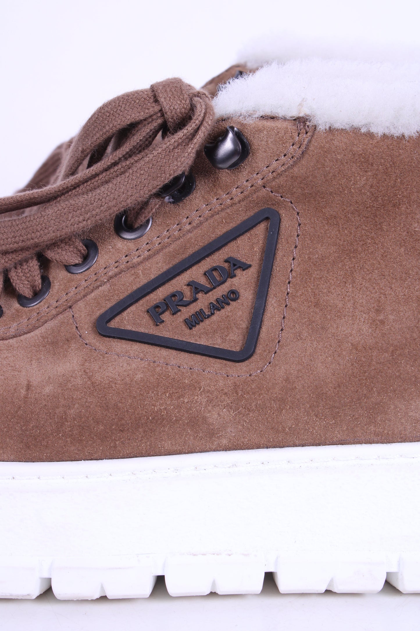 Prada Suede/ Shearling Lace-up Boots Tan 40 | O/S, Tan