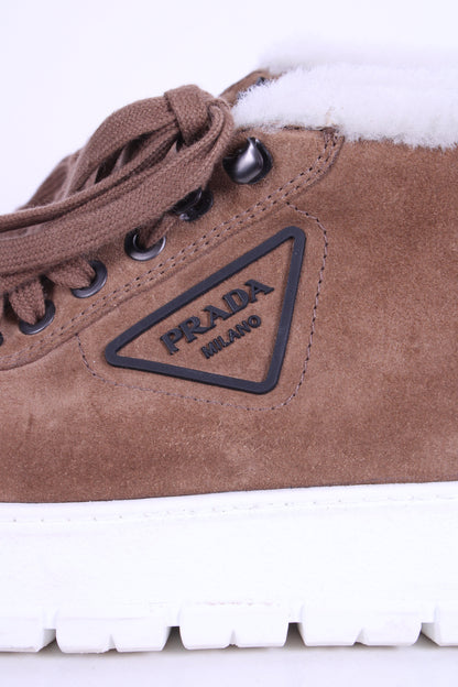 Prada Suede/ Shearling Lace-up Boots Tan 40 | O/S, Tan