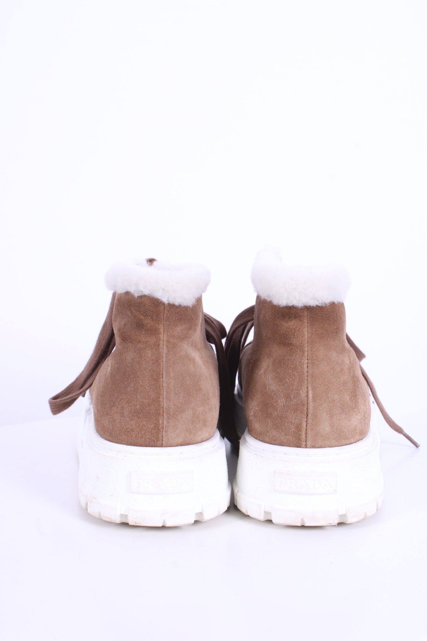 Prada Suede/ Shearling Lace-up Boots Tan 40 | O/S, Tan