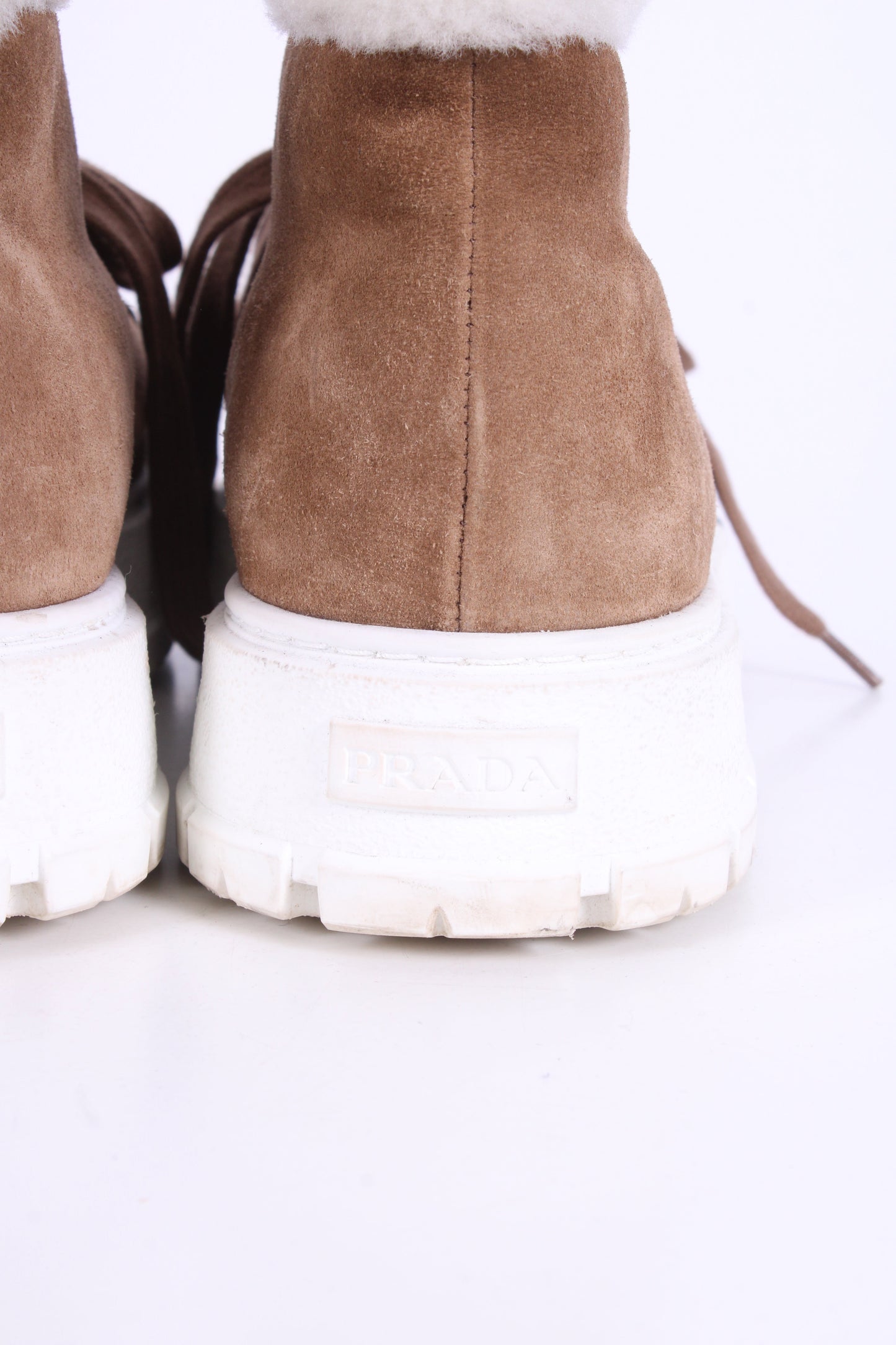 Prada Suede/ Shearling Lace-up Boots Tan 40 | O/S, Tan
