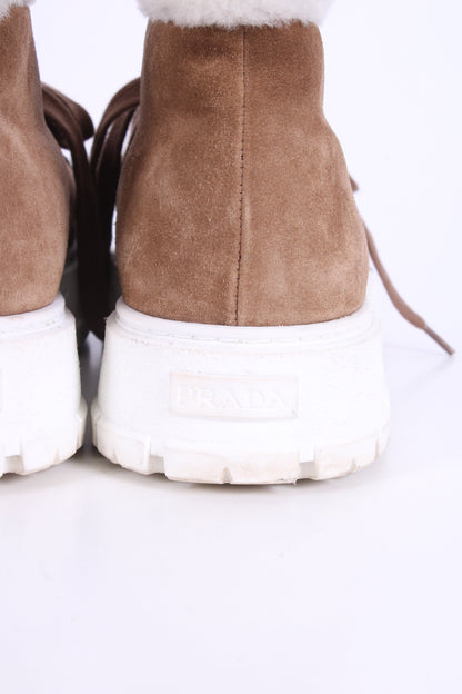 Prada Suede/ Shearling Lace-up Boots Tan 40 | O/S, Tan
