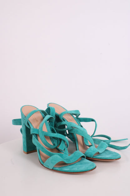Gianvito Rossi Suede Tie Heels Turquoise 40 | O/S, Turquoise