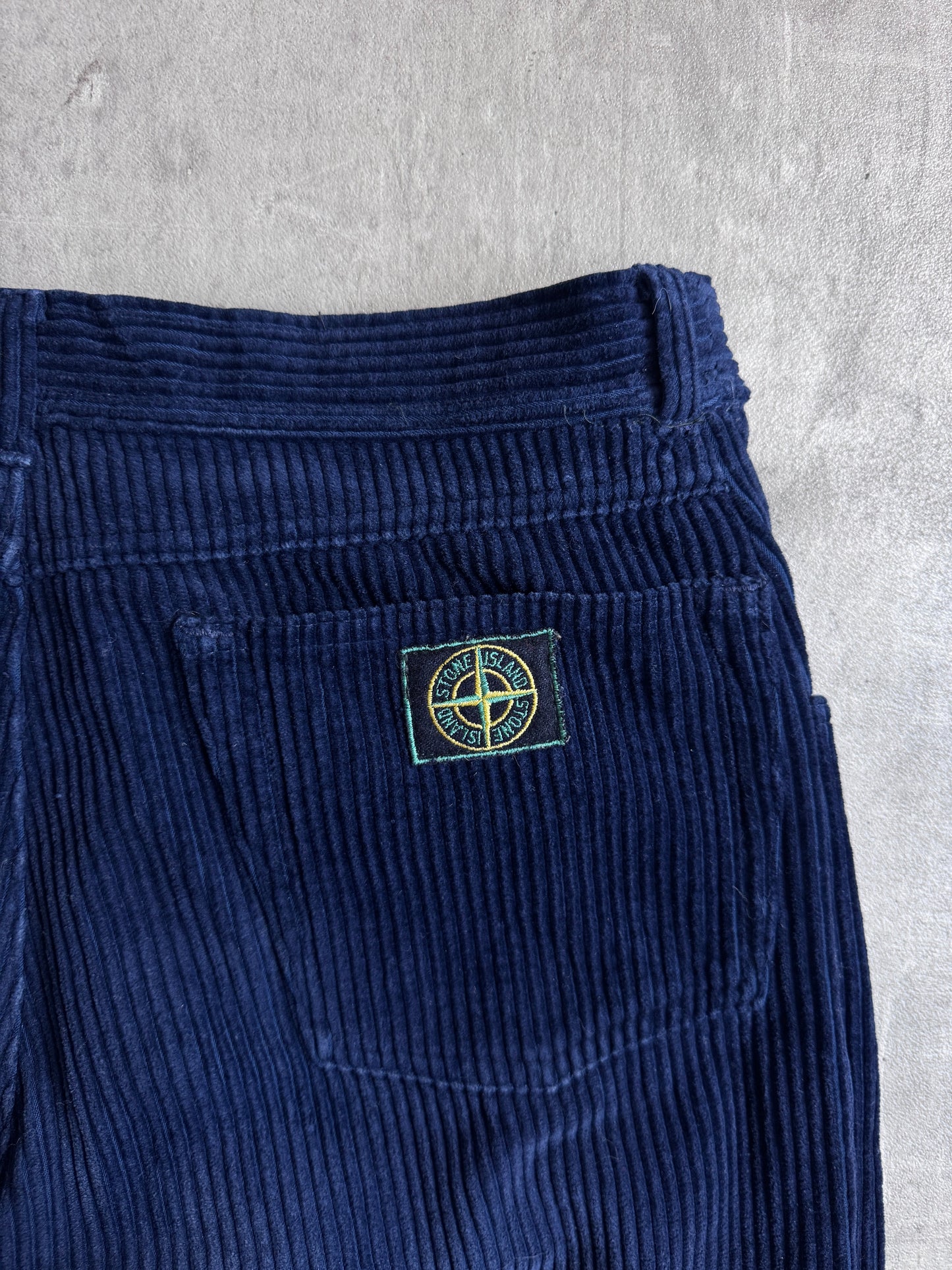 1990s Stone Island Jumbo Corduroy Relaxed Fit Navy Trousers