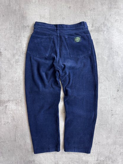 1990s Stone Island Jumbo Corduroy Relaxed Fit Navy Trousers