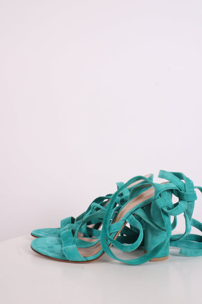 Gianvito Rossi Suede Tie Heels Turquoise 40 | O/S, Turquoise