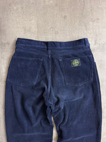1990s Stone Island Jumbo Corduroy Relaxed Fit Navy Trousers