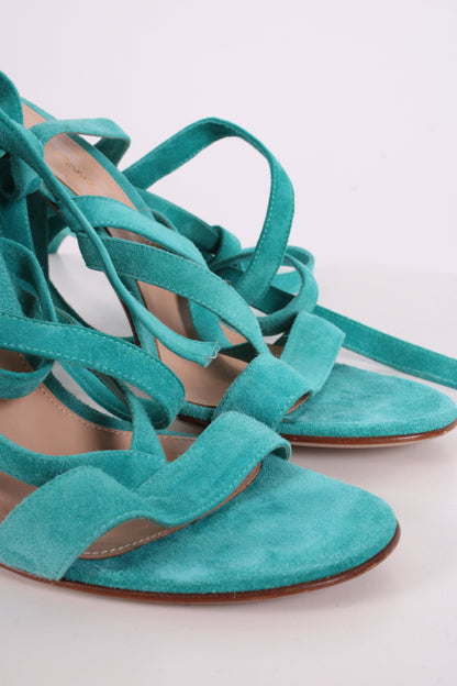 Gianvito Rossi Suede Tie Heels Turquoise 40 | O/S, Turquoise