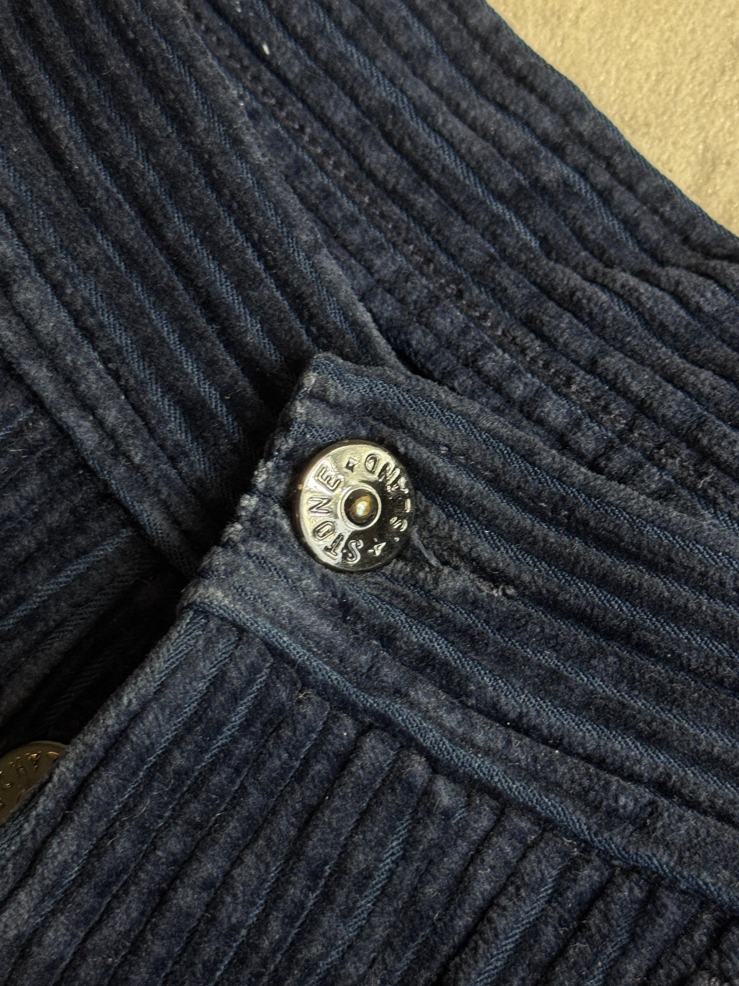 1990s Stone Island Jumbo Corduroy Relaxed Fit Navy Trousers