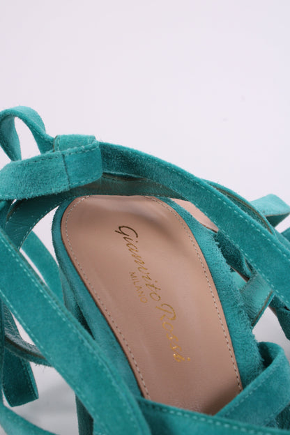 Gianvito Rossi Suede Tie Heels Turquoise 40 | O/S, Turquoise