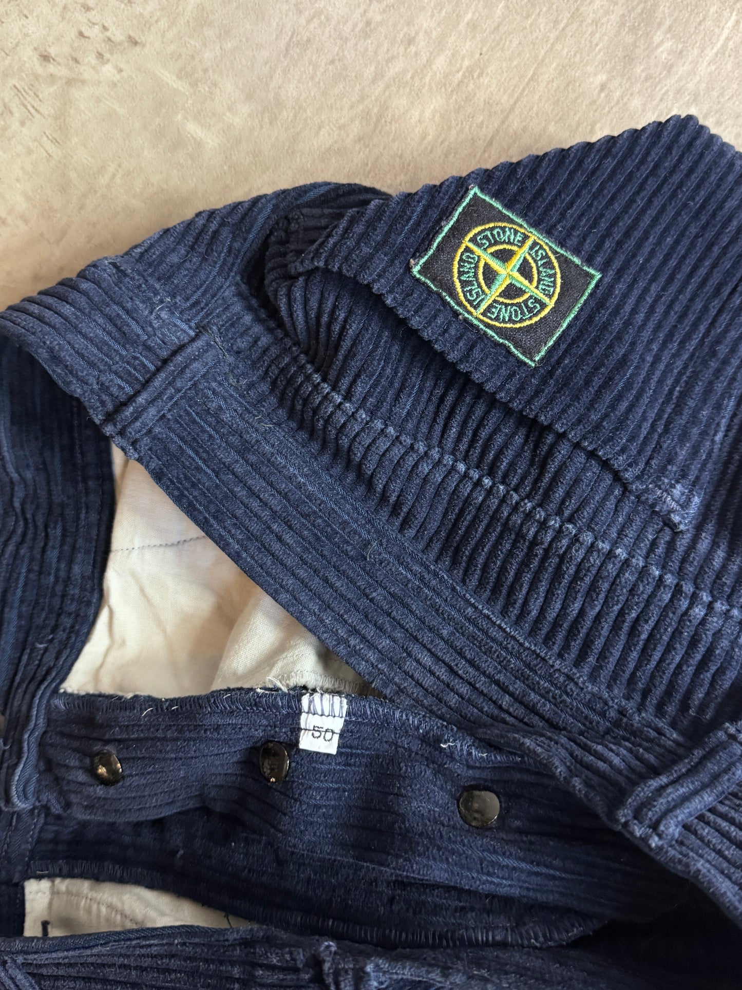 1990s Stone Island Jumbo Corduroy Relaxed Fit Navy Trousers