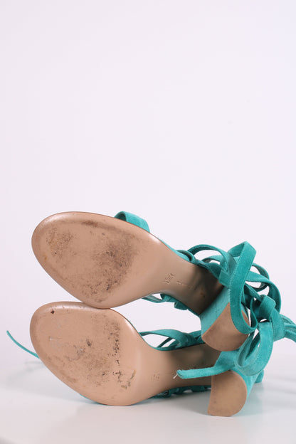 Gianvito Rossi Suede Tie Heels Turquoise 40 | O/S, Turquoise