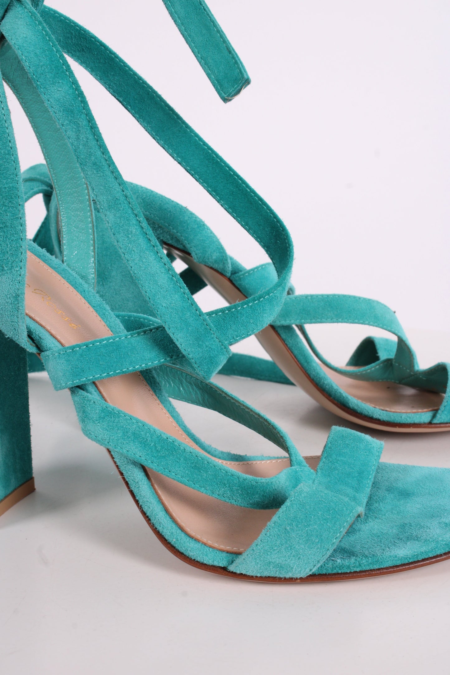 Gianvito Rossi Suede Tie Heels Turquoise 40 | O/S, Turquoise