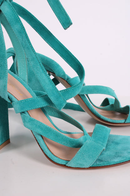 Gianvito Rossi Suede Tie Heels Turquoise 40 | O/S, Turquoise