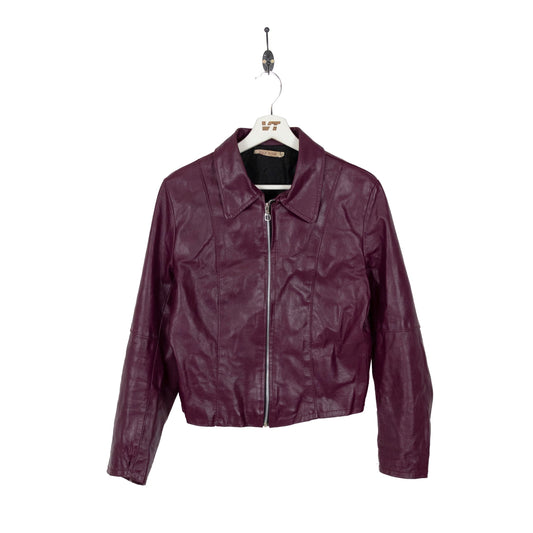 Y2K Purple Collared Leather Jacket