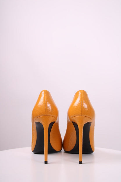 Saint Laurent Snake Embossed Heels Mustard 38 | UK 5, TBD