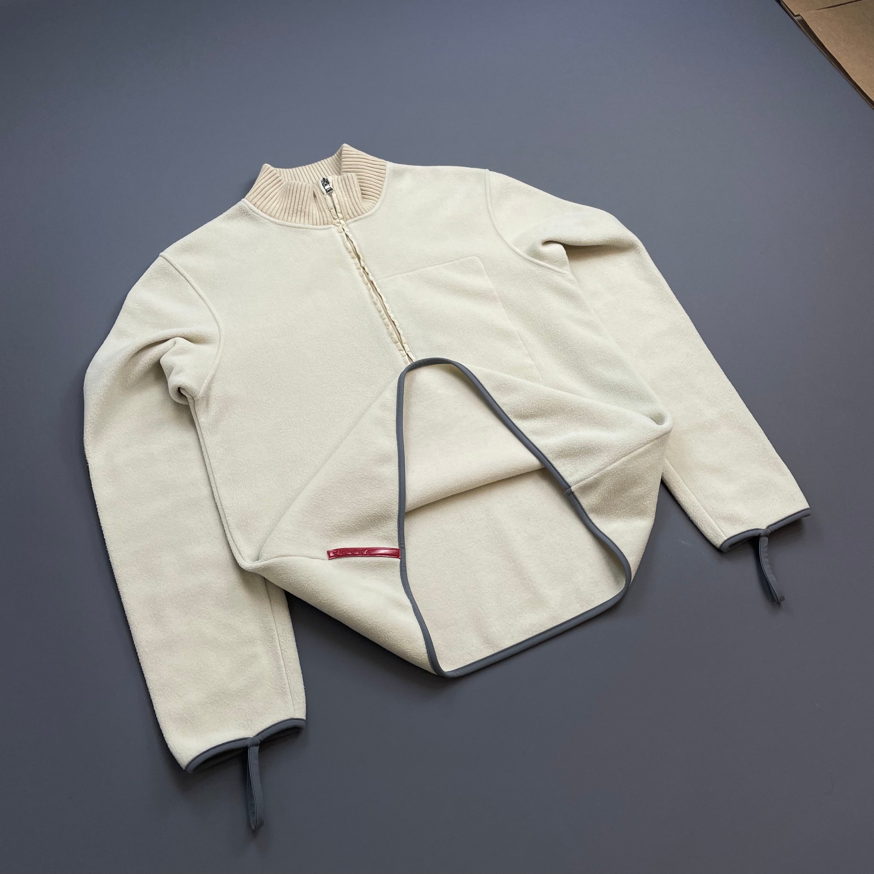 Prada Sport Cream 00s Nylon Elbow Dual-Zip Lightweight Fleece