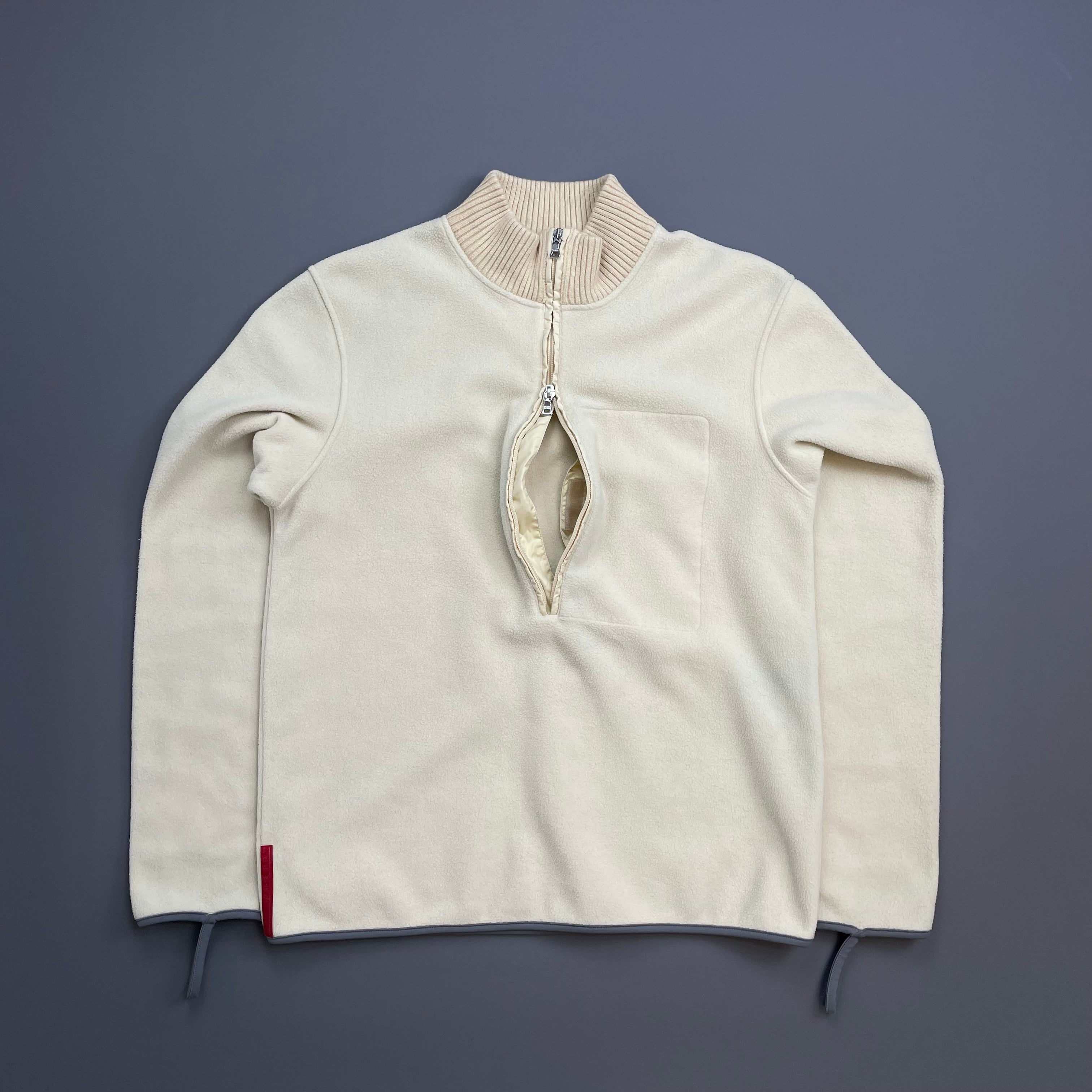 トップス 00s archive Prada sport elbow patch top Prada Sport Cream 00s Nylon Elbow Dual-Zip Lightweight Fleece