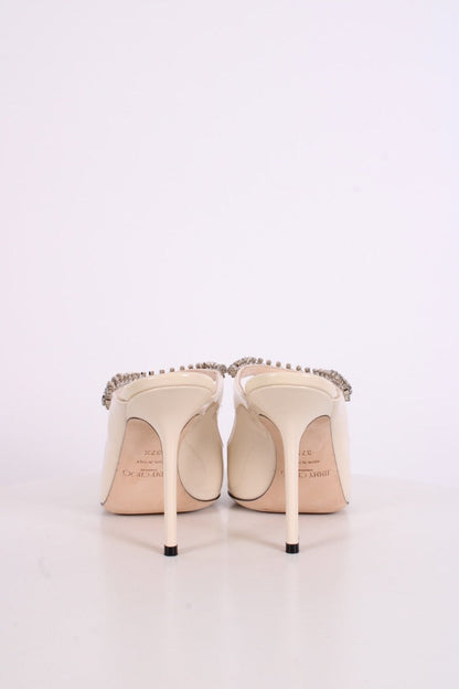 Jimmy Choo Bing 100 Patent Crystal Strap Heels White 37.5 | O/S, White