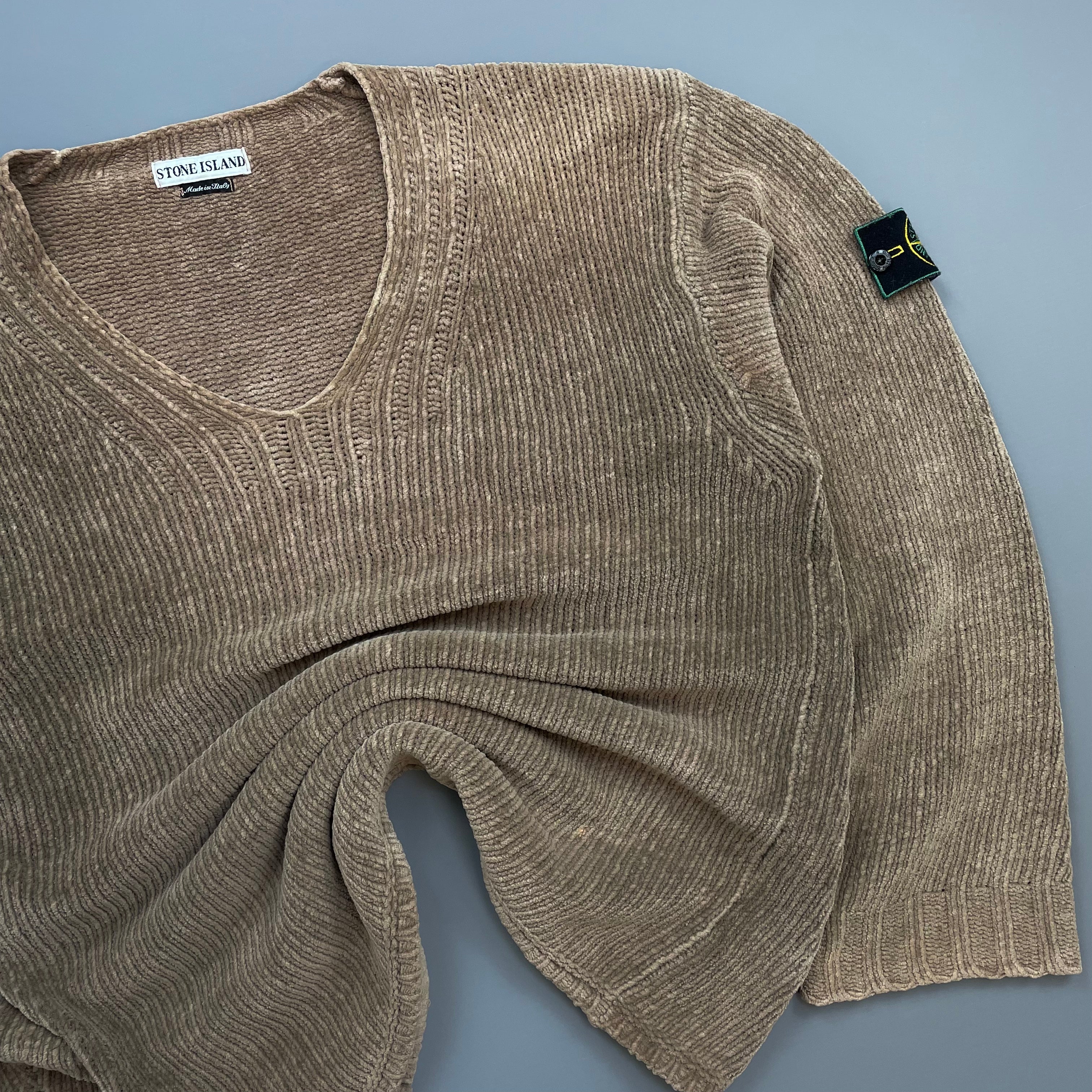 Stone Island Brown AW98 Chenille Knit Scoop Neck Green Edge