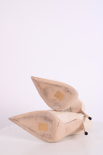Jimmy Choo Bing 100 Patent Crystal Strap Heels White 37.5 | O/S, White